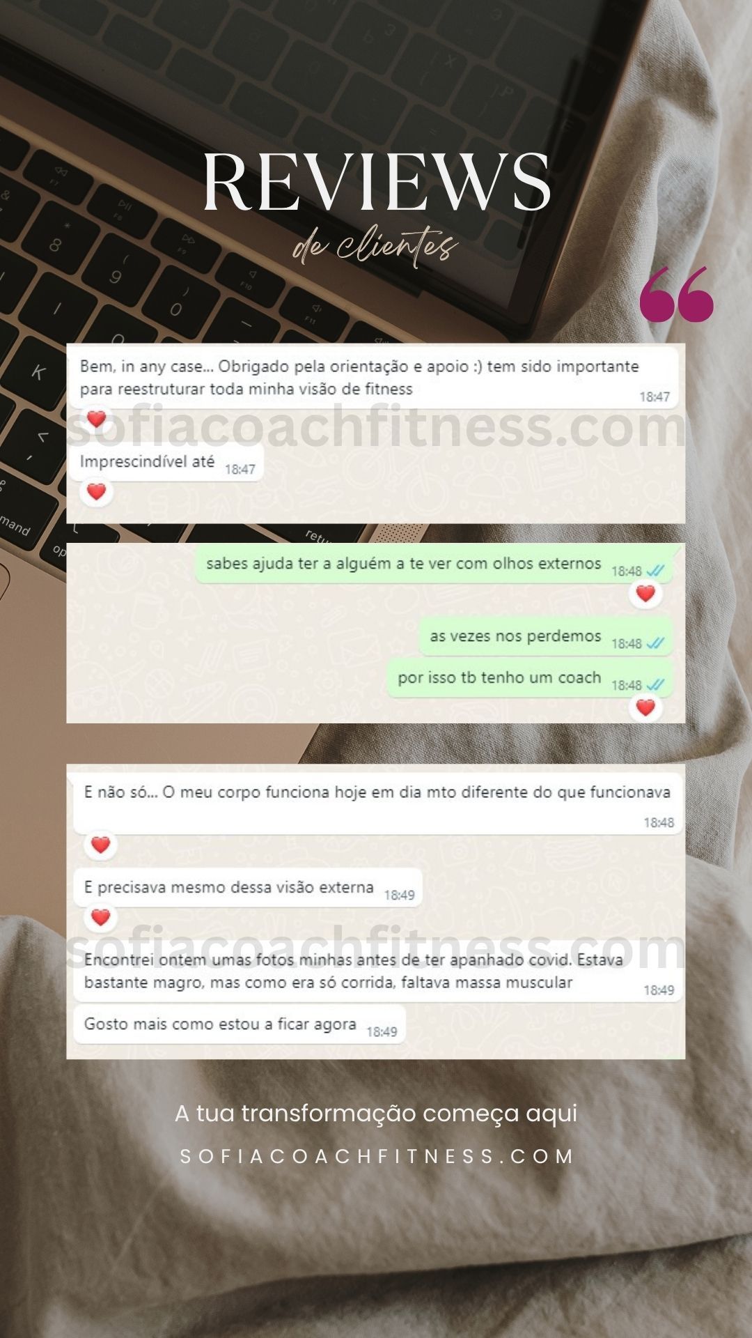 Mensagem real de cliente com mudança de composição corporal