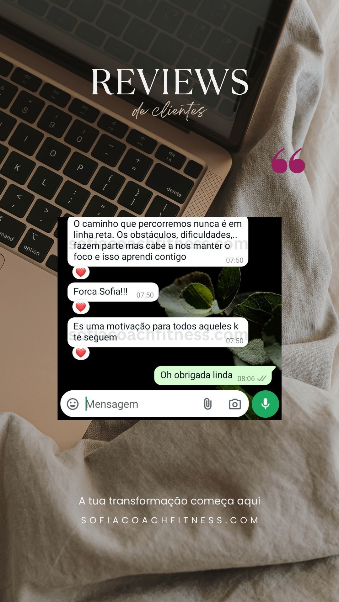 Testemunho real de cliente com resultados de transformação corporal e coaching online