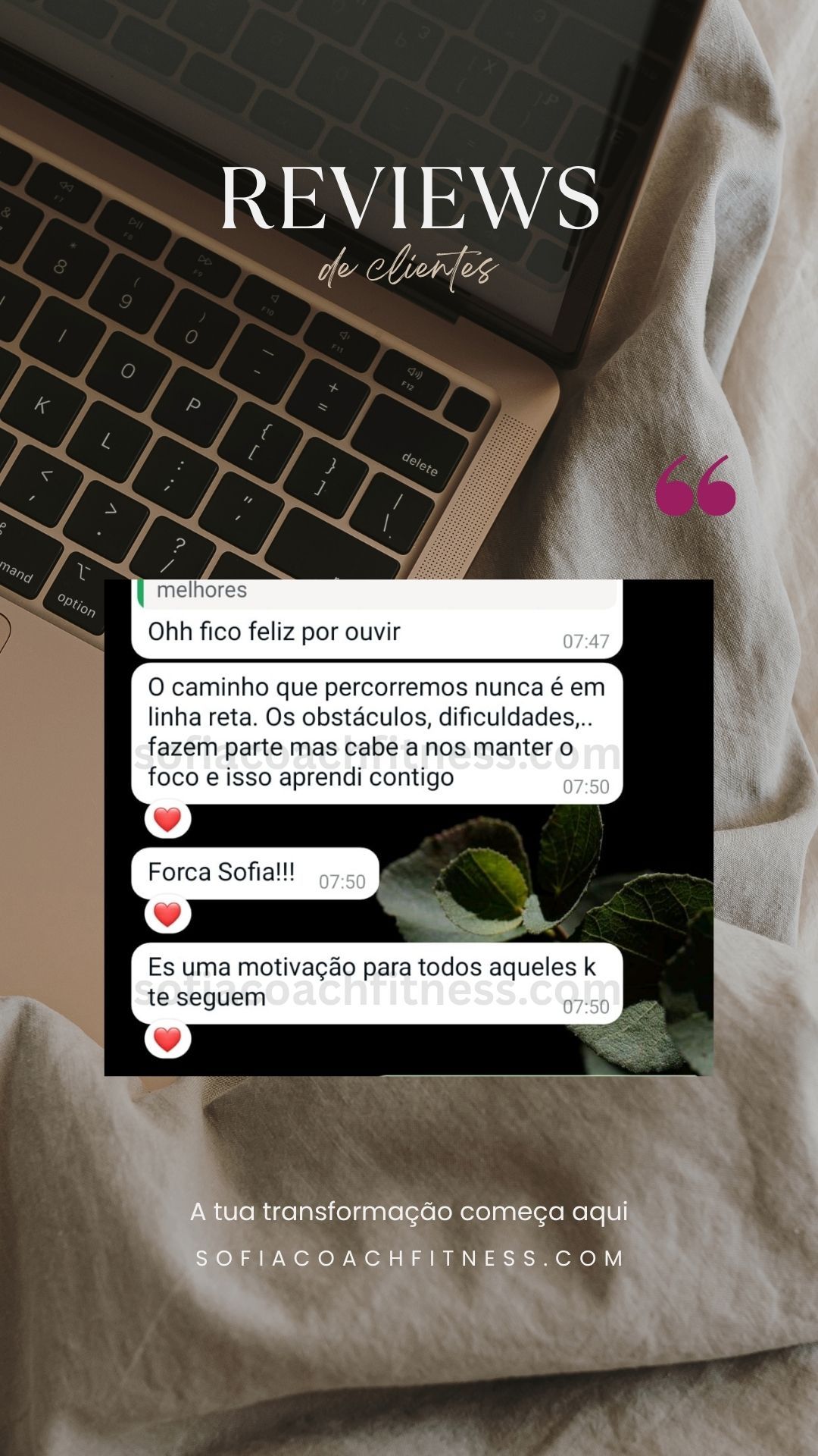 Cliente relata progresso com plano de treino e orientação nutricional