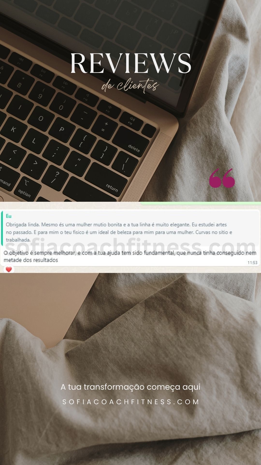 Feedback de cliente com evolução física após acompanhamento online