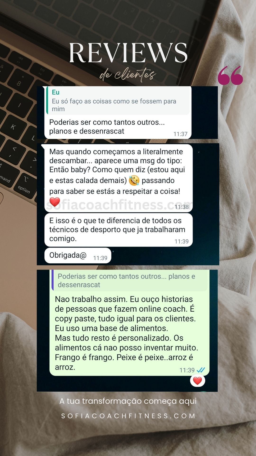 Testemunho de cliente com resultados reais de fitness através de coaching online