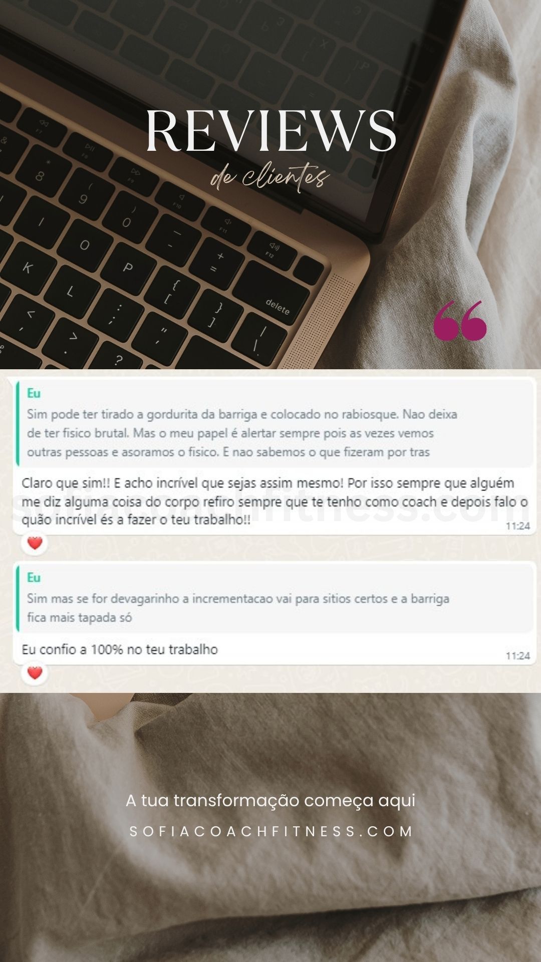 Mensagem real com progresso de fitness e melhoria da composição corporal